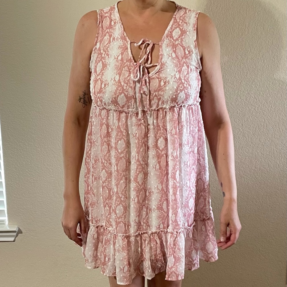 Pink reptile print babydoll dress